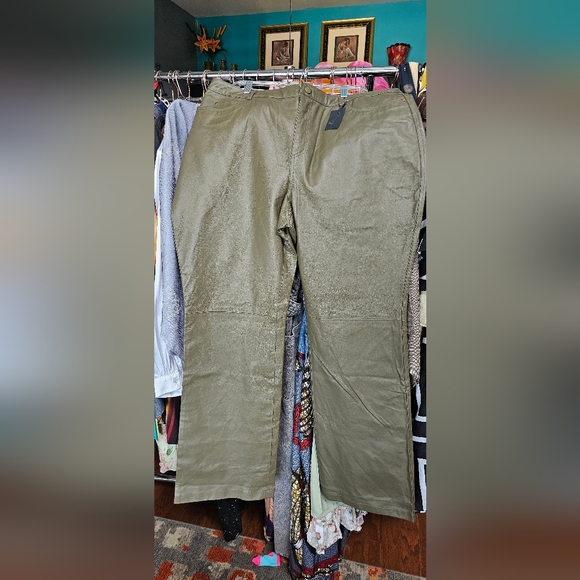 Olive Green Leather Pants Size 20T - Picture 1 of 5